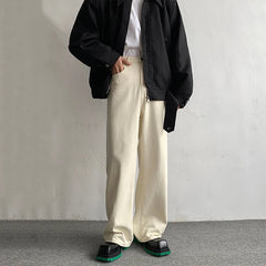 HEARUJOY - Beige Baggy Jeans Men Fashion Casual Oversized Wide Leg Jeans Men Streetwear Korean Loose Straight Denim Pants Mens Trousers