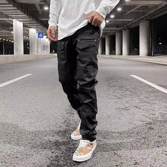 Hearujoy Y2k Front Pocket Wax Pu Leather Pants for Men Straight Slim Casual Overall Ropa Hombre High Street Loose Cargos Oversized