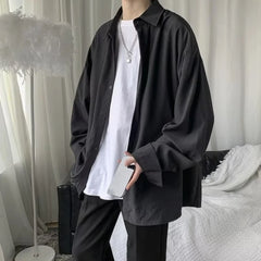 HEARUJOY - Casual Korean Style Clothing Harajuku Button Up Blouse Korean Style Shirt Long Sleeve Design Regular Clothing Length