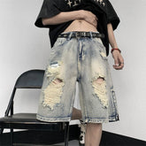 HEARUJOY - Men's High Street Ripped Denim Versatile Loose and Handsome Shorts