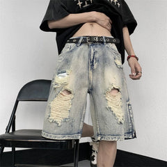 HEARUJOY - Men's High Street Ripped Denim Versatile Loose and Handsome Shorts