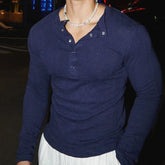 HEARUJOY - American Street Fashion Simple Slim Fit Solid Color Knitted Long-Sleeved Shirt Mens Design Lazy Casual Slim Fit Bottoming Shirt