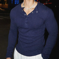 HEARUJOY - American Street Fashion Simple Slim Fit Solid Color Knitted Long-Sleeved Shirt Mens Design Lazy Casual Slim Fit Bottoming Shirt