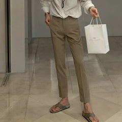 Hearujoy Summer Male Pants Casual Zipper Slim Menwear Straight-leg Solid Color Men's Trousers Korean Style Summer 9C6524