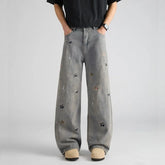 HEARUJOY - Hip Hop Straight Leg Jeans Mens 2025 Animal Pattern Printing Trend Loose Male Cowboy Pants Streetwear Unisex Denim Trousers