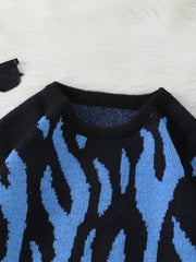 HEARUJOY - New Popular Fire Pattern Pullover Ripped Sweater Casual Round Neck Knitted Men's Gift Pullover