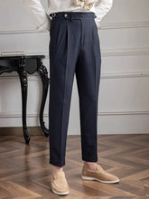 HEARUJOY - Autumn New Casual Mens Belt Trousers Vintage Pleated Straight Suit Trousers Men Fashionable Slim Fit Solid Color Trousers