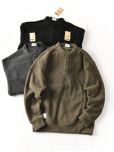 HEARUJOY - Men's Double-Sided Fleece Relaxed Fit Henley Neck Pullover - Warm Casual Sweatshirt for Autumn/Winter