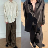 HEARUJOY - Mens Shirt Texture Plain Casual Shirt Spring Streetwear Fashion Youth Campus All-Match Long-Sleeved Top Men'S Clothing