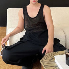 Hearujoy Mens Sexy See-Through Vest 2024 New Genderless Fashion Nightclub Youth Trend Personalized Solid Color Loose Thin Tank Top Unisex
