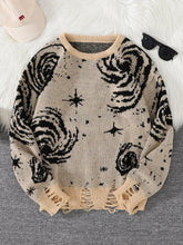 HEARUJOY - New Popular Street Ripped Abstract Starry Sky Pattern Pullover Ripped Sweater Casual Round Neck Knitted Men's Pullover