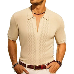 HEARUJOY - Summer New Men's Solid Color Short-Sleeved Cardigan Knitted Polo Shirt Retro Casual Fashion Trend Simple Slim Business Mens Tops