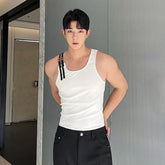 Hearujoy 2024 New Casual Adjustable PU Leather Straps Sleeveless Vest Korean Personality Design Fashion Slim Top Tank Top