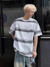 HEARUJOY - 250G Cotton Summer T-shirts Men Korean Fashion Irregular Stripes Basic Tees Y2K Tops Short Sleeve Oversized T Shirts