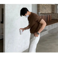 HEARUJOY - Lapel Polo Shirt Short-sleeved Men's Trendy Brand Loose Casual Summer Thin Solid Color Knitted Sweater T-shirt Base Shirt