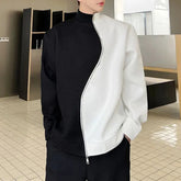 Hearujoy Mens Y2k Half Turtleneck Black And White Contrast Sweatshirt New Style Splicing Trend Irregular Zipper Trend Jacket For Men