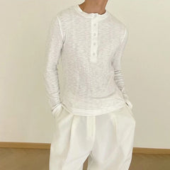 HEARUJOY - American Street Fashion Simple Slim Fit Solid Color Knitted Long-Sleeved Shirt Mens Design Lazy Casual Slim Fit Bottoming Shirt