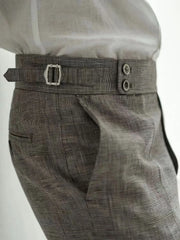 HEARUJOY - Vintage Naples Linen Pants Men British Style High Waist Slim Fit Trousers Spring Summer Fashion Casual Ankle-Length Suit Pants