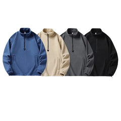HEARUJOY - Polar Fleece Hoodie Men High Neck Pullover Spring Solid Color Zipper Jacket Warm Soft Casual Outerwear For Daily Wear