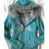 Hearujoy Winter vintage alphabet Embroidery zipper hoodie for women y2k Goth Harajuku Fashion Loose Coat Sweet Spice Casual sweatshirt