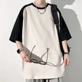 HEARUJOY - Vintage Patchwork Short Sleeve T-Shirt Mens Korean Fashion Y2K O-neck Tees High Quality Oversized Raglan Sleeve T shirts