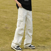 HEARUJOY - Off-white Work Casual Pants Men's 2025 American High Street Large Pocket Design Loose Straight Pants