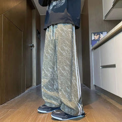 HEARUJOY - Corduroy Men's Spring and Summer American High Street Trendy Brand Straight Sports Striped Trousers