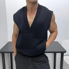 HEARUJOY - Oversized Men Vest Spring Autumn V-neck Sleeveless Sweatshirt Fashion Leisure Tank Top Fat Tshirts Coat Plus Size Suitable 150KG