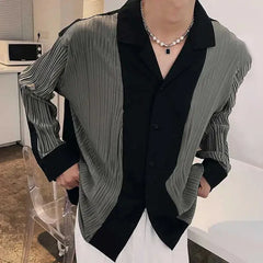 Hearujoy Mens Patchwork Contrasting Pleated Long-Sleeved Shirt 2024 New Genderless British Elegant Fashion Retro Loose Shirt Unisex