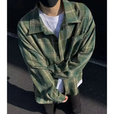 HEARUJOY - Brushed Plaid Long Sleeve Mens Shirt Autumn New Style Color Block Loose Versatile Fashion Casual Couple Cool Handsome Top