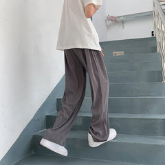 Hearujoy Summer Pleated Pants Men Oversized Gray Black Casual Trousers Men Japanese Streetwear Loose Wide Leg Pants Mens Ice Silk Pants