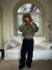 HEARUJOY - New Camouflage Zipper Hoodie Men Y2k American Street Retro Gothic Hip-Hop Rock Versatile Oversized Sweatshirt Women