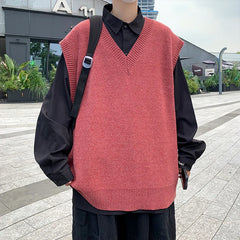 HEARUJOY - Autumn Streetwear Mens Loose Sweater Vest Casual Thermal Oversized Winter Sweater Vest Men Sweater Vest for Daily Wear