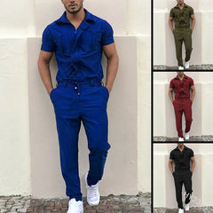 Hearujoy 2024 New Mens Rompers Pants Casual Loose One-Piece Suit Overalls Fashion Short Sleeve Jumpsuit Streetwear Men Ropa De Hombre