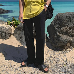 Hearujoy Summer Male Casual Pants Pockets Ice Silk Slim Straight Leg Loose Menwear Solid Color Men's Bottom Simple 9C6575