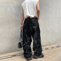 Hearujoy Spring And Autumn Men's Casual Pants Fashionable Trendy Y2k Hip-Hop High Street Graffiti Printed American Vintage Trousers