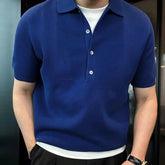 HEARUJOY - Men summer fashion urban solid color simple and fashionable 4-button knitted short-sleeved Polo shirt