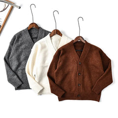 HEARUJOY - Men's Thickened Wool V-Neck Cardigan - Winter Warm Minimalist Knit Sweater Layering Top (Trendy) Autumn Winter