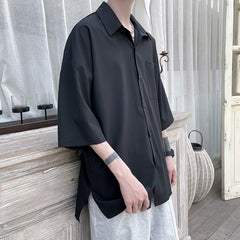 HEARUJOY - Summer Short Sleeved Shirt Men Fashion Society Mens Dress Shirt Korean Loose Casual Shirt Mens Oversized Ice Silk Shirts M-3XL
