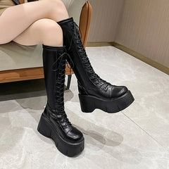 Hearujoy Mid Calf Boots Women Winter Boots Woman Ankle Boots Soft Lace-up Ladies Chelsea Zipper Botas Mujer Platform Heel Ladies Shoes