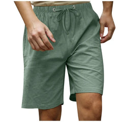 HEARUJOY - Summer Men's Cotton and Linen Simple Beach Casual Elastic Waist Shorts