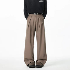 HEARUJOY - Brown Suit Pants Men Fashion Society Mens Black Dress Pants Korean Loose Wide Leg Pants Mens Office Formal Trousers Plus Size