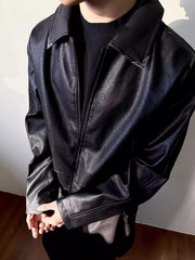 HEARUJOY - Vintage Slim PU Leather Jackets Mens Streetwear Fashion Zip-up Turn-down Collar Coats Men Clothing Fall Winter Casual Outerwear