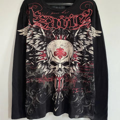 Hearujoy Affliction Long sleeved T shirt Y2K Fashion New Round Neck Oversized T shirt Mens Womens Casual Tops Streetwear Gothic Clothing