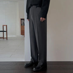 Hearujoy Men's Straight Suit Pants Korean Fashion Pleated Pockets Loose Male Wide Leg Trousers Casual Solid Color 9C3344