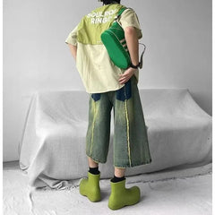 HEARUJOY - Fake Two Pieces Summer New Men's Turn-down Collar Button Spliced Pockets Striped Letter Shirt Short Sleeve Trendy Loose Tops