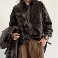 HEARUJOY - All Season Casual Shirt Streetwear Shirt Fashion Shirt Striped Shirt Solid Color Pattern Non-elastic Shirt Polyester Fabric