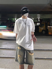 HEARUJOY - Retro High Street Versatile Five-point Men's Wide-leg Ripped Denim Shorts