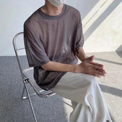 Hearujoy Mesh See Through O Neck T-shirt Men's Sexy Short-sleeved Top Tees Fashion Sexy Nightclub Club Clothing LGBT Genderless Camisate