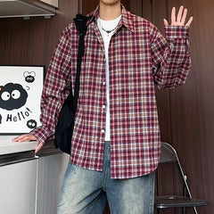 HEARUJOY - Mens Loose Fit Plaid Shirt Business Casual Office Wear Classic Work Shirt for Young Professionals Student Relaxed Style Top